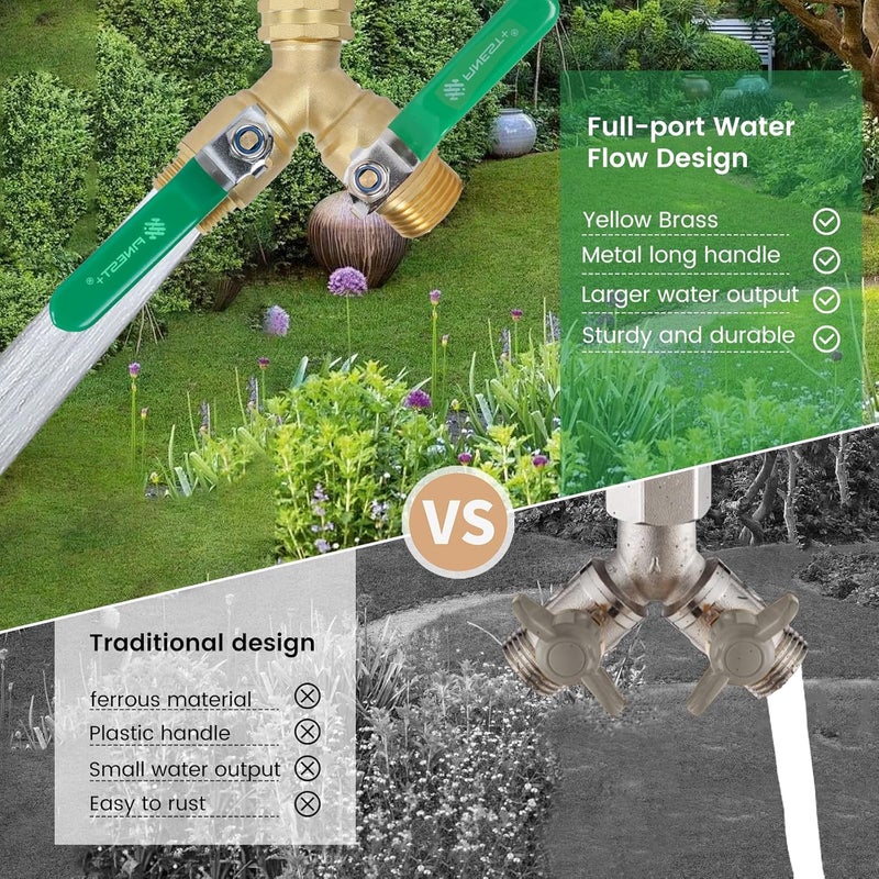 Finest Garden Hose Splitter 2 Way, Heavy Duty Brass Y Valve Garden Hose Splitter With Stainless Steel Long Handle, Full Flow Hose Splitter Connector, Y Valve 3/4 Inch GHT Thread - Image 2